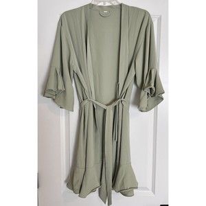 Women’s Sage Green Robe Sz S/M/L  Flutter Ruffle Sleeve And Bottom Hem